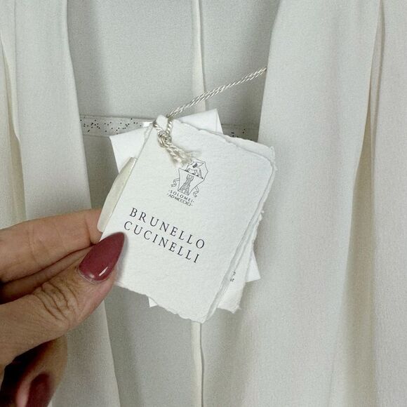 BRUNELLO CUCINELLI | NEW Waterfall Cream Wrap Silk Blouse Women’s Size Large - Picture 9 of 13
